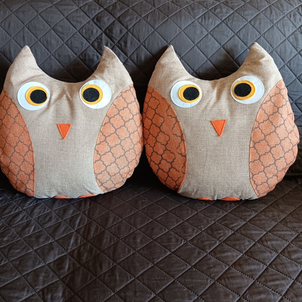 NWOT Set Of Two Owl Pillows 13"H X 16"W